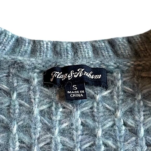 Flag & Anthem Blue Cardigan Sweater Button-Down Cable Knit Wool Blend Size Small - Picture 10 of 10